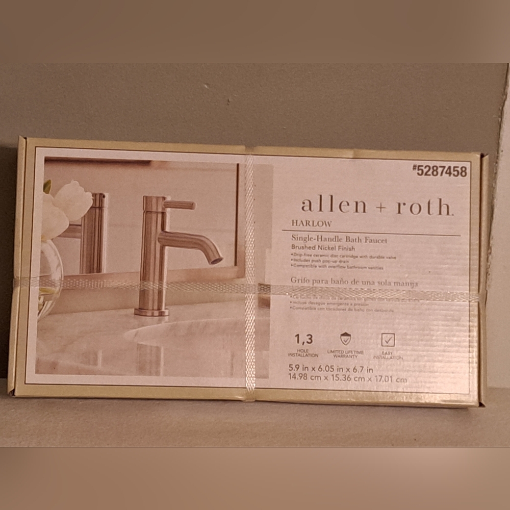 Bath Faucet Single Handle Silver Allen + Roth #5287458 New
